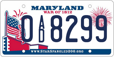 MD license plate 0AD8299