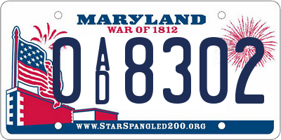 MD license plate 0AD8302