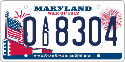 MD license plate 0AD8304