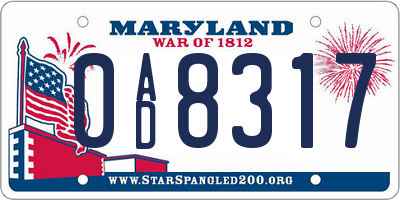 MD license plate 0AD8317