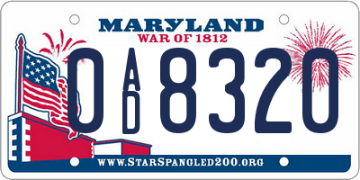 MD license plate 0AD8320