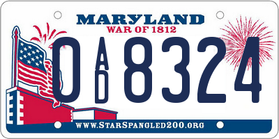 MD license plate 0AD8324