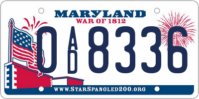 MD license plate 0AD8336