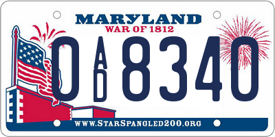 MD license plate 0AD8340