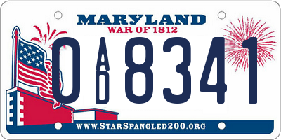 MD license plate 0AD8341