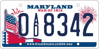 MD license plate 0AD8342