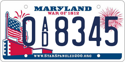 MD license plate 0AD8345
