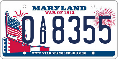 MD license plate 0AD8355
