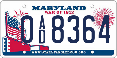 MD license plate 0AD8364