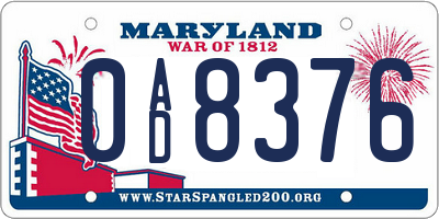MD license plate 0AD8376