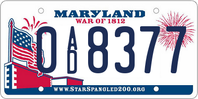 MD license plate 0AD8377
