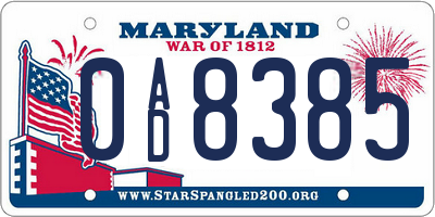 MD license plate 0AD8385