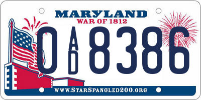 MD license plate 0AD8386