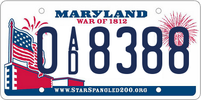 MD license plate 0AD8388