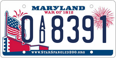 MD license plate 0AD8391