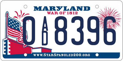 MD license plate 0AD8396