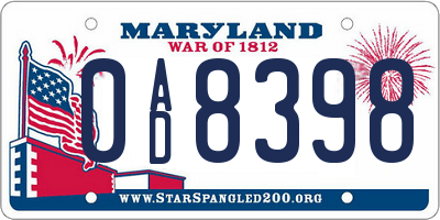 MD license plate 0AD8398