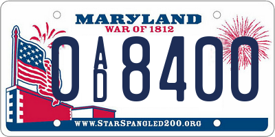 MD license plate 0AD8400