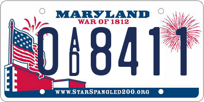 MD license plate 0AD8411