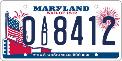 MD license plate 0AD8412