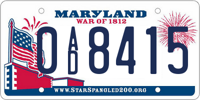 MD license plate 0AD8415