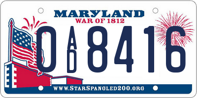 MD license plate 0AD8416