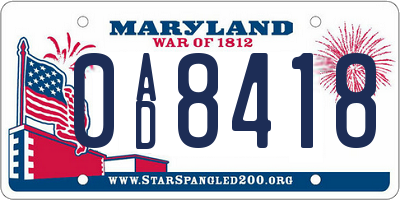 MD license plate 0AD8418