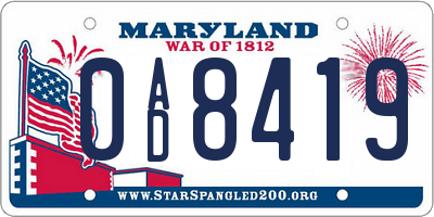 MD license plate 0AD8419