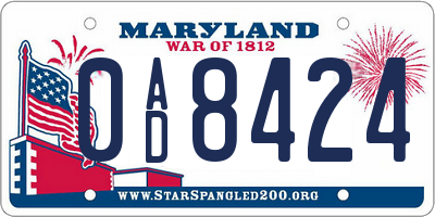 MD license plate 0AD8424