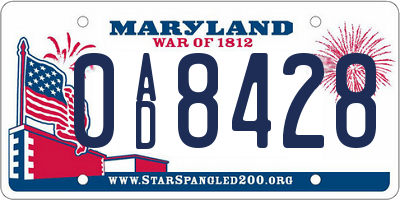 MD license plate 0AD8428