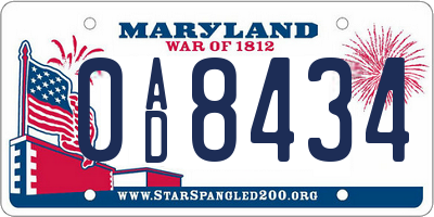 MD license plate 0AD8434