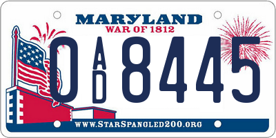 MD license plate 0AD8445