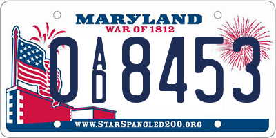 MD license plate 0AD8453