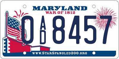 MD license plate 0AD8457