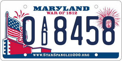 MD license plate 0AD8458