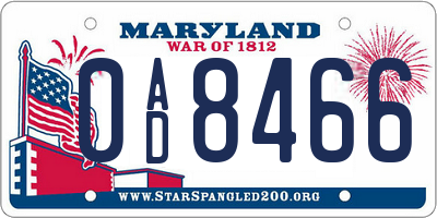 MD license plate 0AD8466