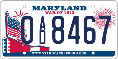 MD license plate 0AD8467