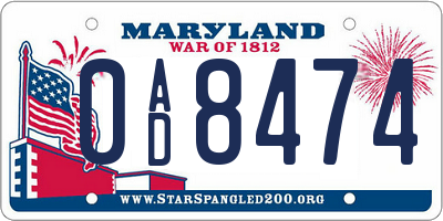 MD license plate 0AD8474