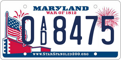 MD license plate 0AD8475