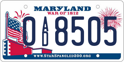 MD license plate 0AD8505