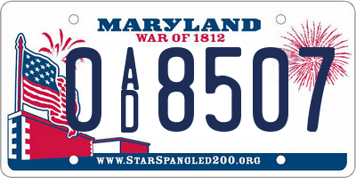 MD license plate 0AD8507