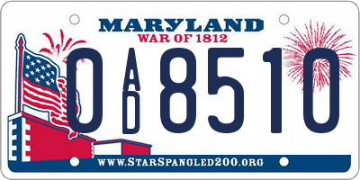 MD license plate 0AD8510