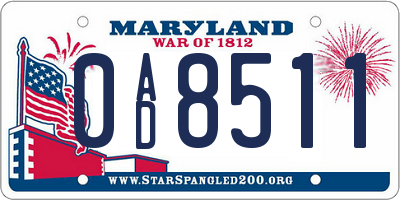 MD license plate 0AD8511