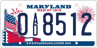MD license plate 0AD8512