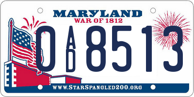 MD license plate 0AD8513