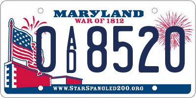 MD license plate 0AD8520