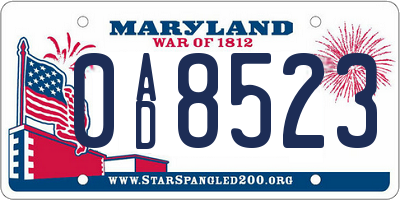 MD license plate 0AD8523