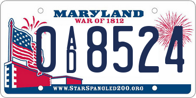 MD license plate 0AD8524
