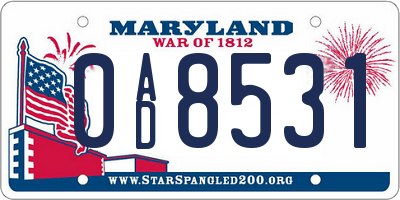 MD license plate 0AD8531