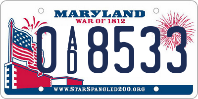 MD license plate 0AD8533
